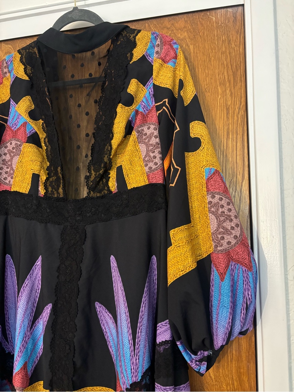 SHEIN Black Long Sleeve Embroidered Floral Lace Dress